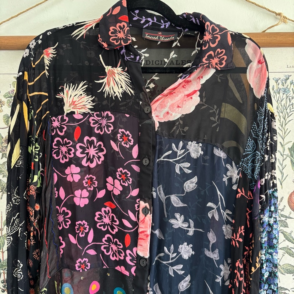 Sacred Threads Multicolor Floral Patchwork Blouse… - image 2
